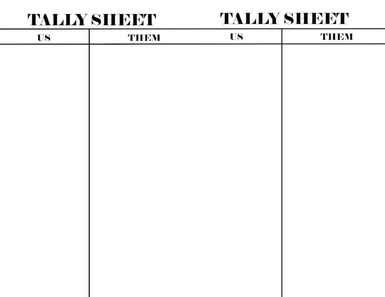 BUNCO SCORE CARD Set - Us Them Tally Sheet and Table Cards in 2 Sizes ...
