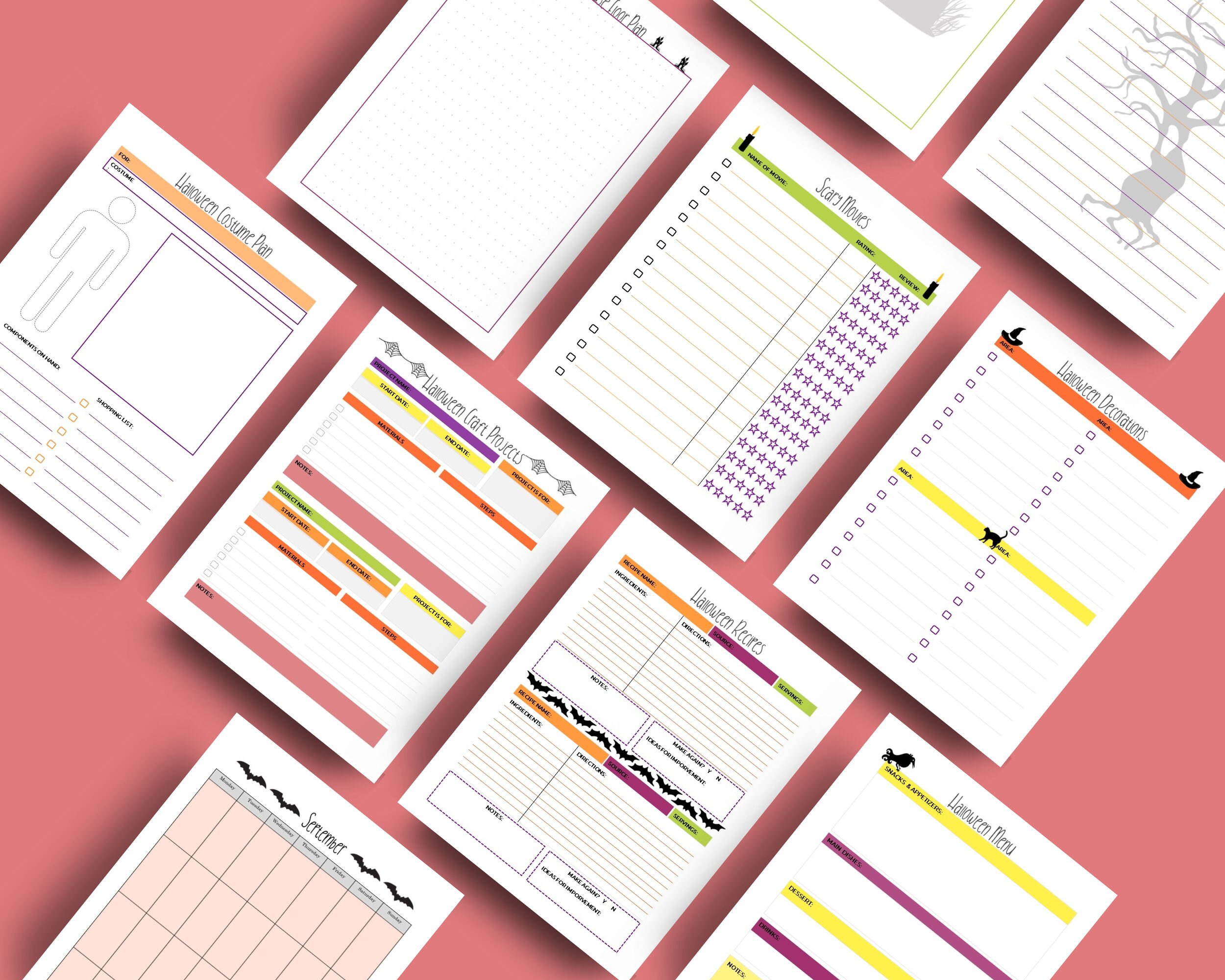 Halloween Printable Planner, Holiday Party Planner, Costume Plan, Menu