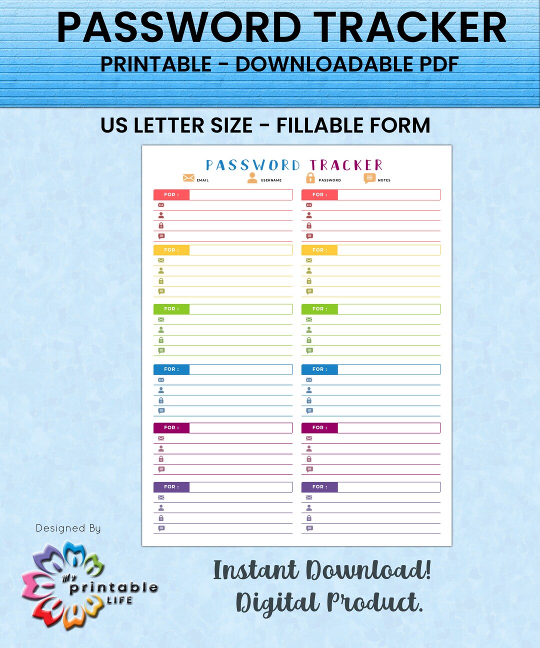 Fillable Password Tracker Log, Printable Household Binder (PDF) - Etsy