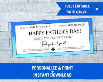 Father's Day Certificate | Editable Canva Template | Printable Gift Voucher | Custom Dad Appreciation