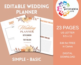 Editable Wedding Planner | Canva Template, Timeline & Checklist (Digital Download)