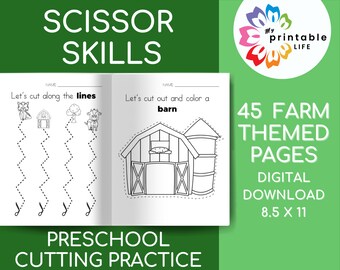 PRESCHOOL CUTTING PRACTICE Pages, Farm Theme Scissor Skills