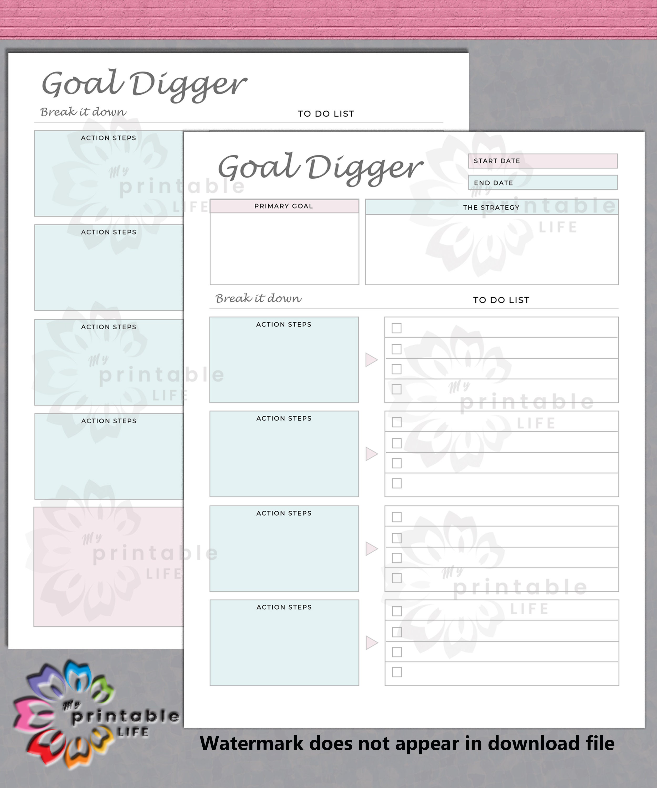 Goal Digger Planner Printable Big Goal Action Plan Monthly Etsy
