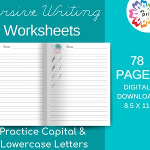 Cursive Writing Worksheets Alphabet A - Z Tracing Guide Practice Handwriting Printable Activity Sheets