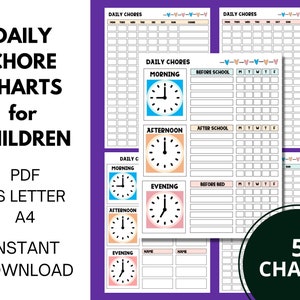 Daily Chore Charts for Children, Printable Daily Checklist for Kids, Responsibility Tracker