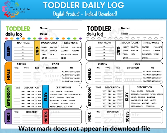 Toddler Daily Log Printable Report Tracker Etsy Toddler Daily Log Printable Report Tracker Etsy