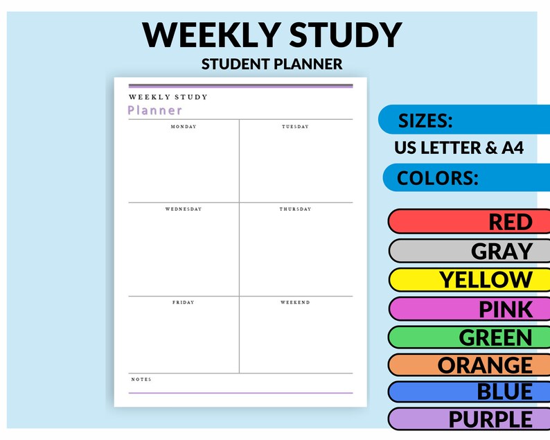 Weekly Study Planner Printable | Minimalist Student Organizer (PDF) - Etsy