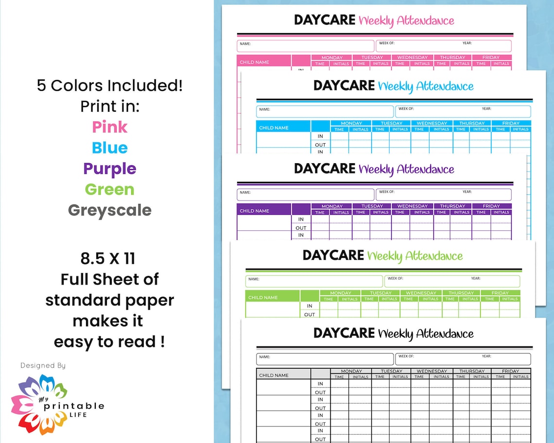Daycare Weekly Attendance Form, Sign-in Sign-out Sheet (digital File ...