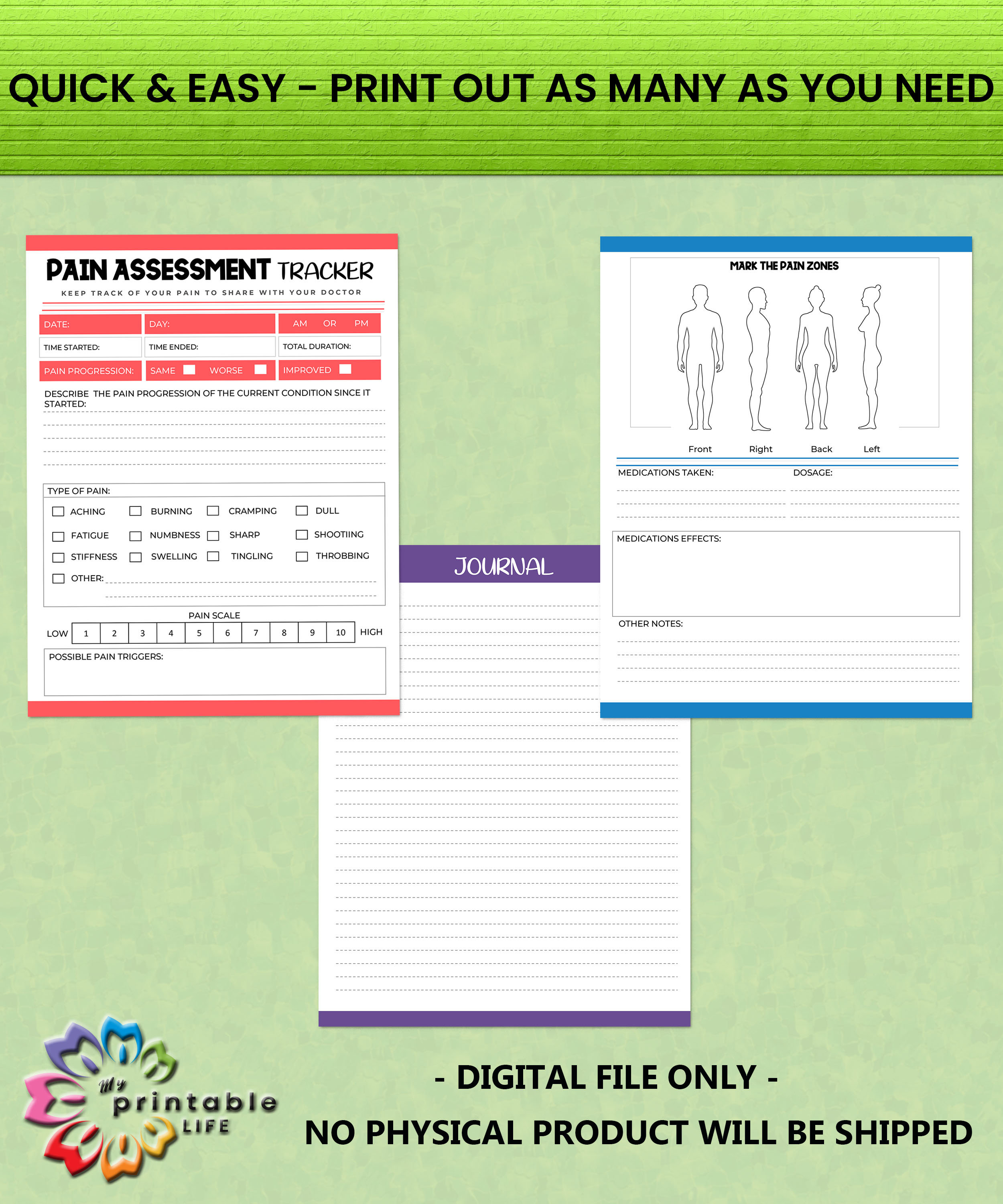 Pain Tracker Planner Printable PDF Insert Arthritis, Migraine