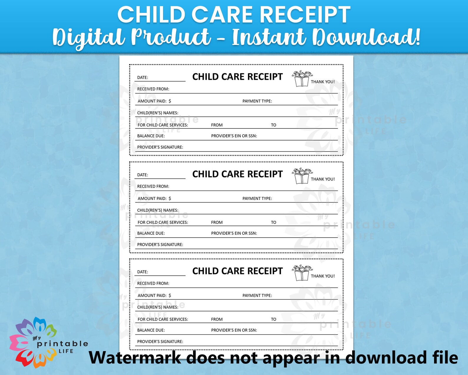 Child Care Receipt Form Daycare Printable Childcare Payments Instant Child Care Receipt Form Daycare Printable Childcare Payments Instant
