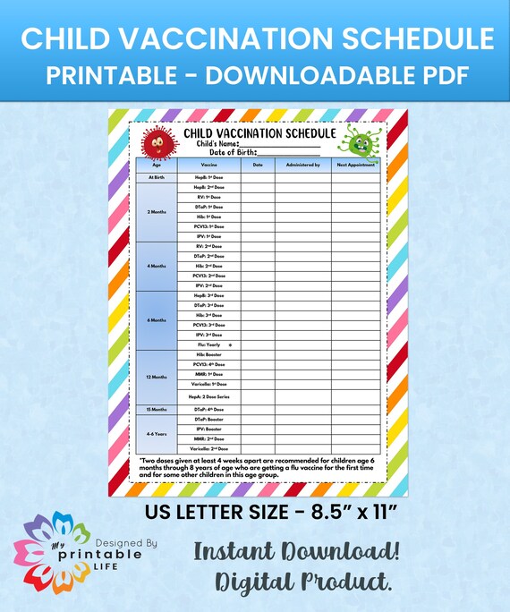 Child Vaccination Schedule Printable Immunization Record Etsy Child Vaccination Schedule Printable Immunization Record Etsy