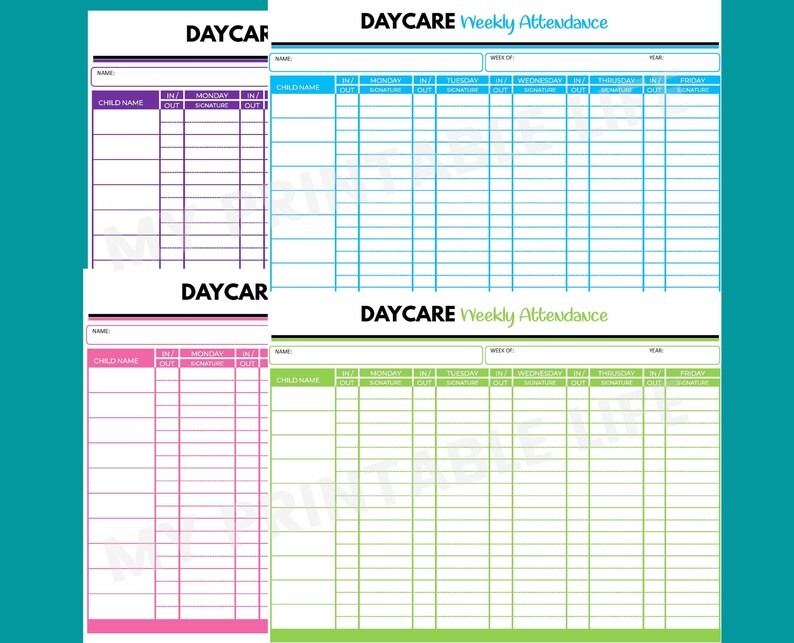 Daycare Weekly Attendance Fillable Form Sign-in Sign-out Sheet Daycare ...