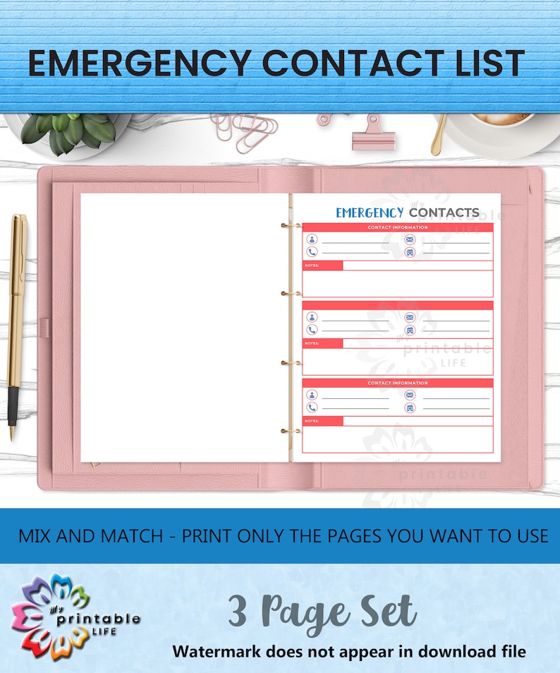 Contacts Printable, Emergency Contacts, Important Contacts, Neighbor