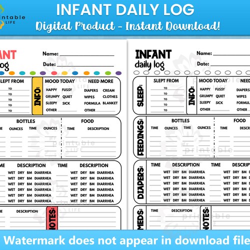 Daycare Daily Log Printable Report Tracker for Pre k Etsy Daycare Daily Log Printable Report Tracker for Pre k Etsy