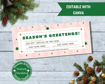 Editable Christmas Gift Certificate | Printable Holiday Voucher (Canva Template)