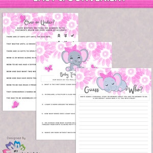 Elephant Baby Shower Games Printable Game Bundle Pink Elephant Instant ...