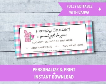 Easter Gift Certificate | Customizable Canva Template | Printable Bunny-Themed Voucher | Special Holiday Present