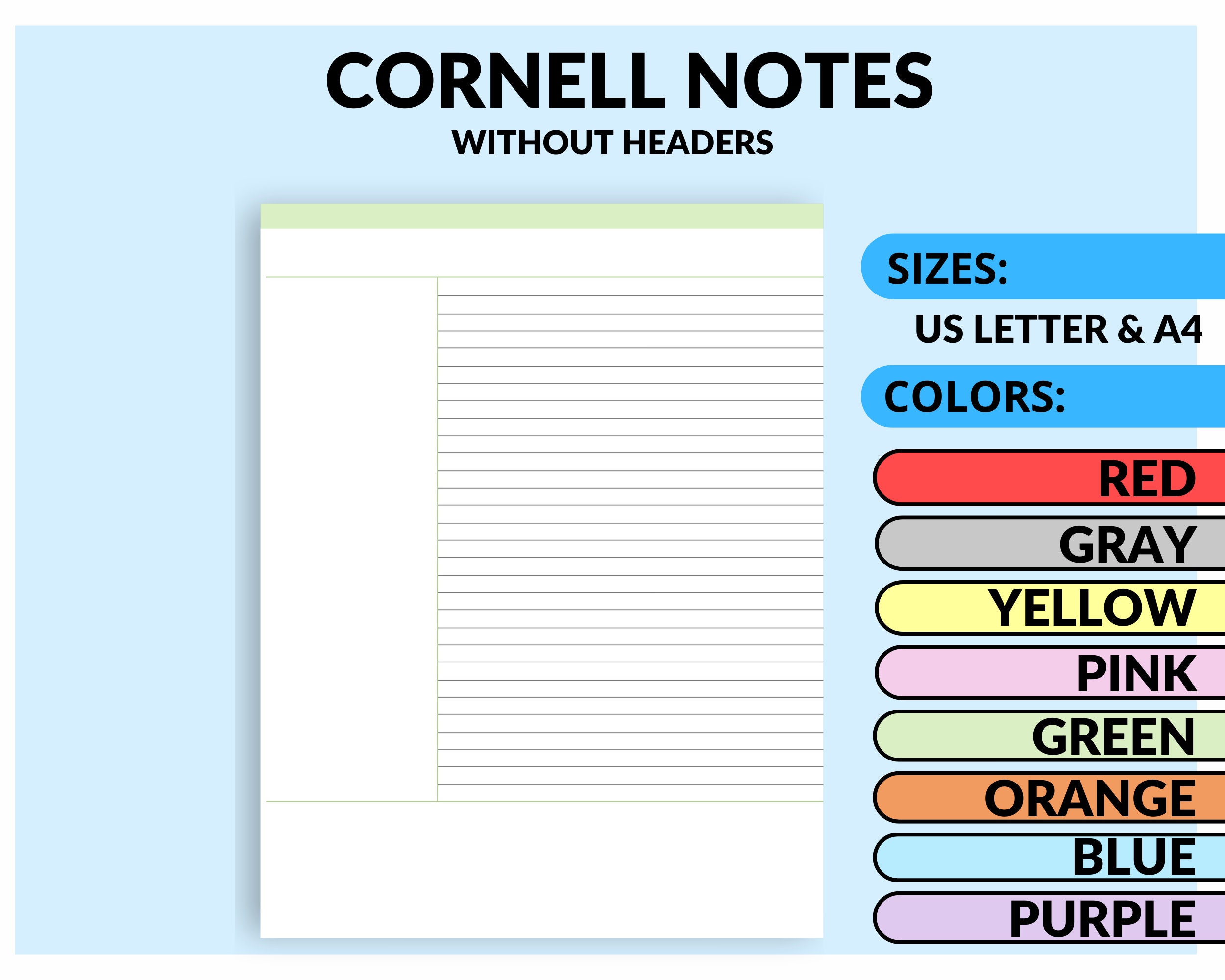 Cornell Notes Printable: Student Study Tool, A4 & US Letter (digital ...