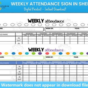 Weekly Attendance Form Sign-In Sign-Out Sheet Event Printable, Afterschool Activity, Instant Download, Digital File