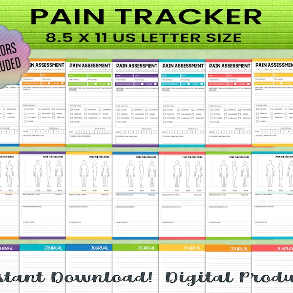 Pain Tracker Planner Printable PDF Insert - Arthritis, Migraine, Fibromyalgia Journal, Chronic Pain Symptoms Log, Medical Pain Diary