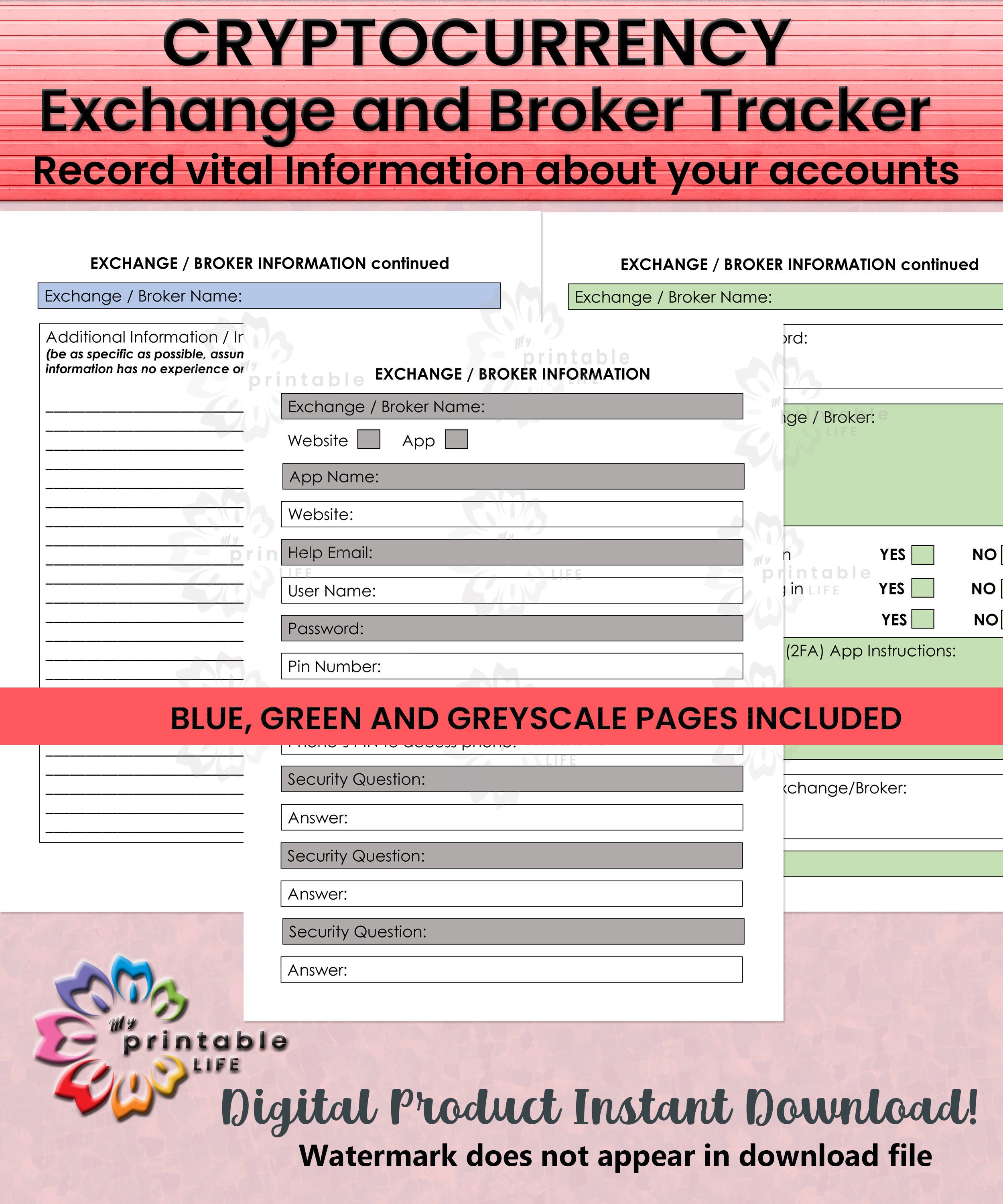 Cryptocurrency Exchange Broker Information Tracker- Printable PDF - Instant  Download - Etsy