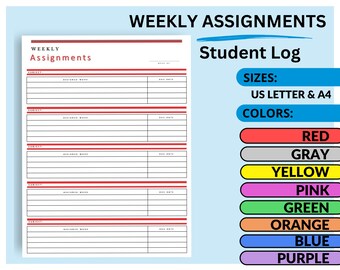 Weekly Assignments Printable Page | Student Planner | Homework Tracker | Study Organizer