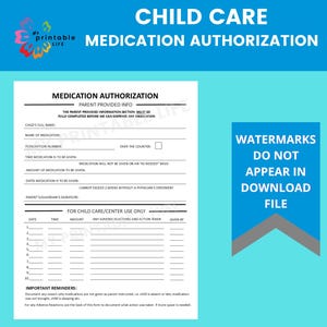 デイケア投薬フォーム、保育園投薬許可フォーム（デイケア提供者、幼稚園、キャンプ向け）