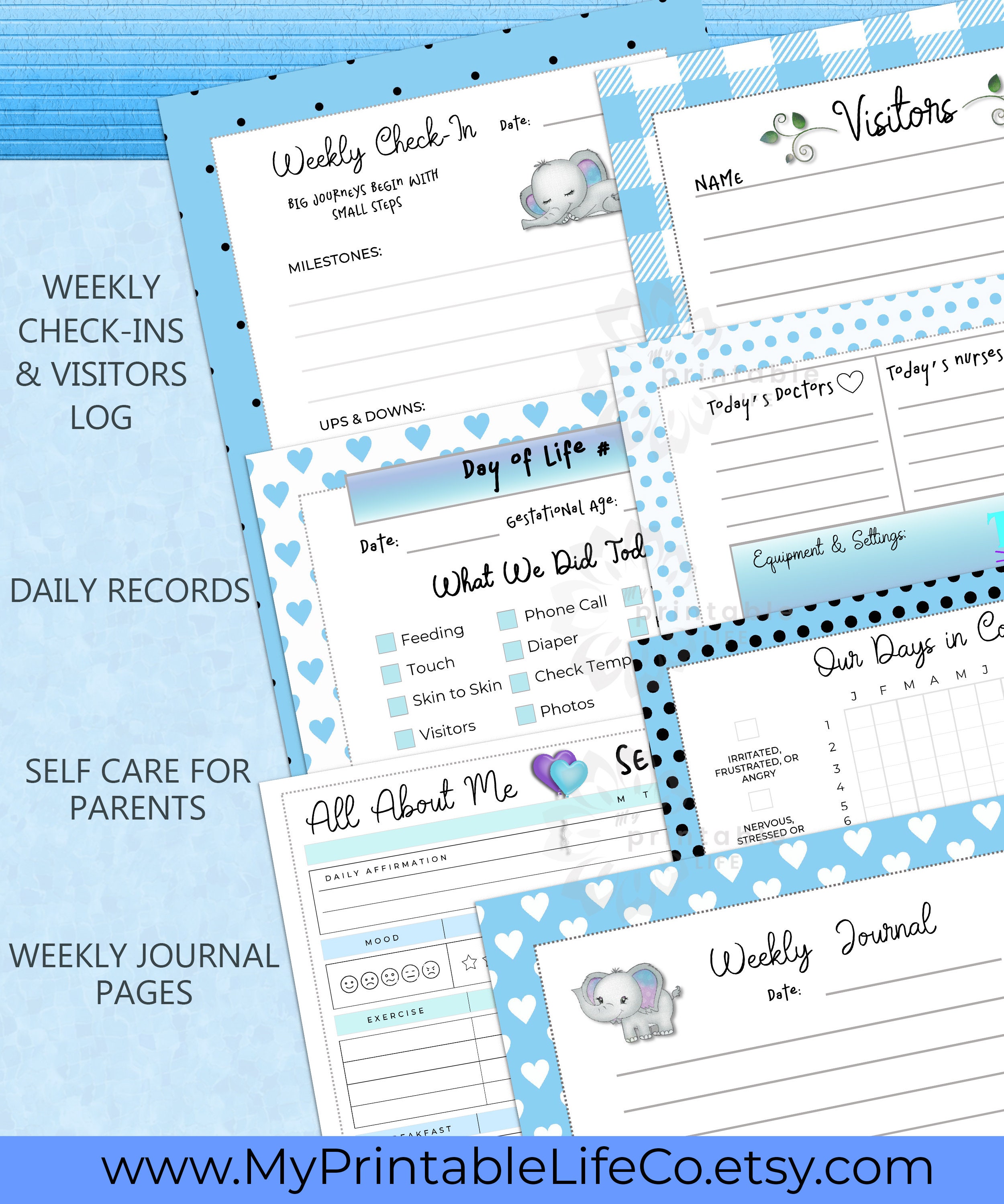 NICU Baby Boy Printable Journal Planner NICU Baby Book Pages Instant