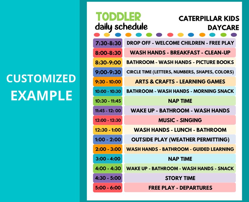 Daycare Daily Schedule for Toddlers Printable Child Care Fillable PDF ...