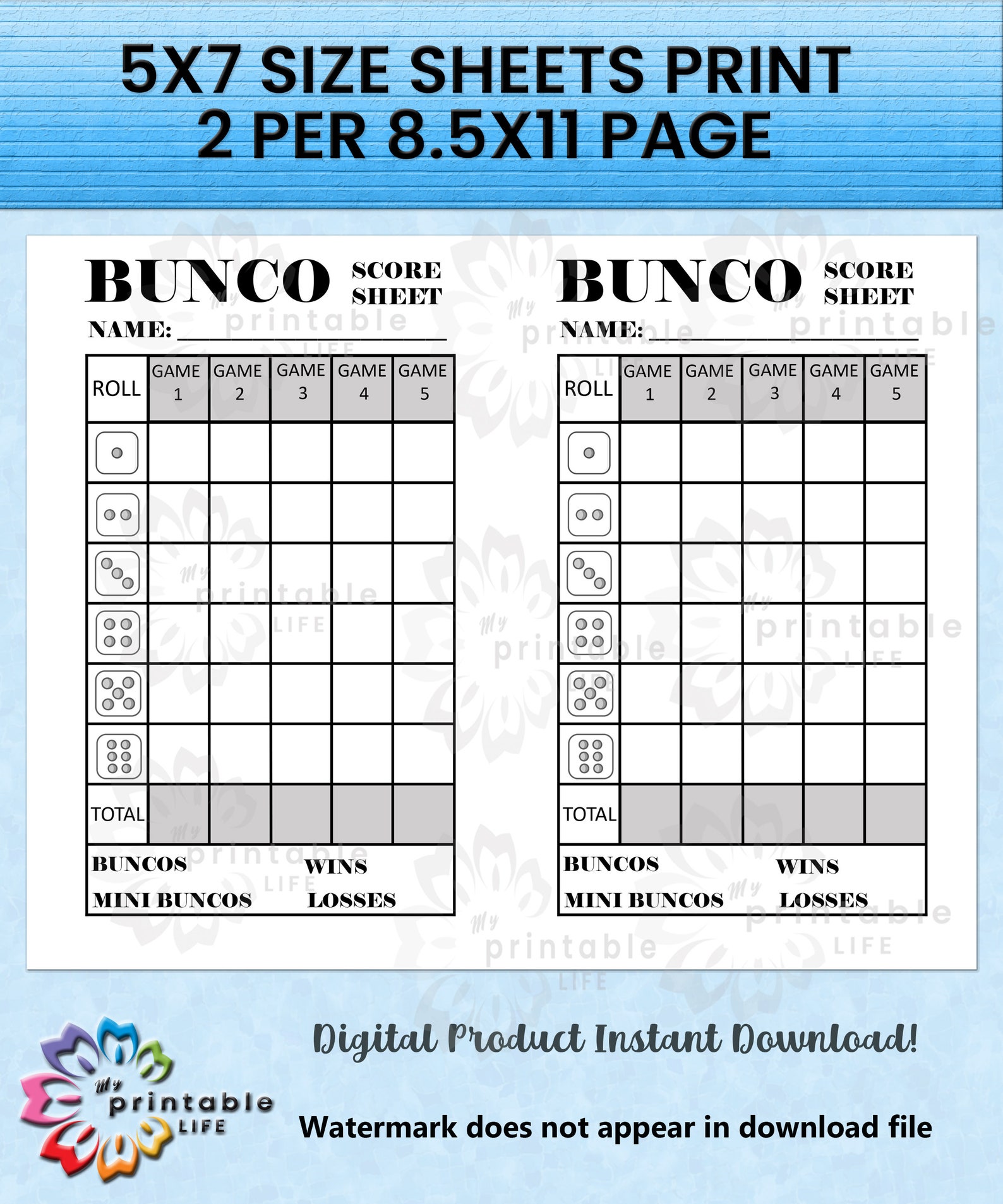 BUNCO SCORE CARD Set - Us Them Tally Sheet and Table Cards in 2 Sizes ...