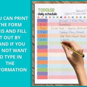 Daycare Daily Schedule for Toddlers Printable Child Care Fillable PDF ...