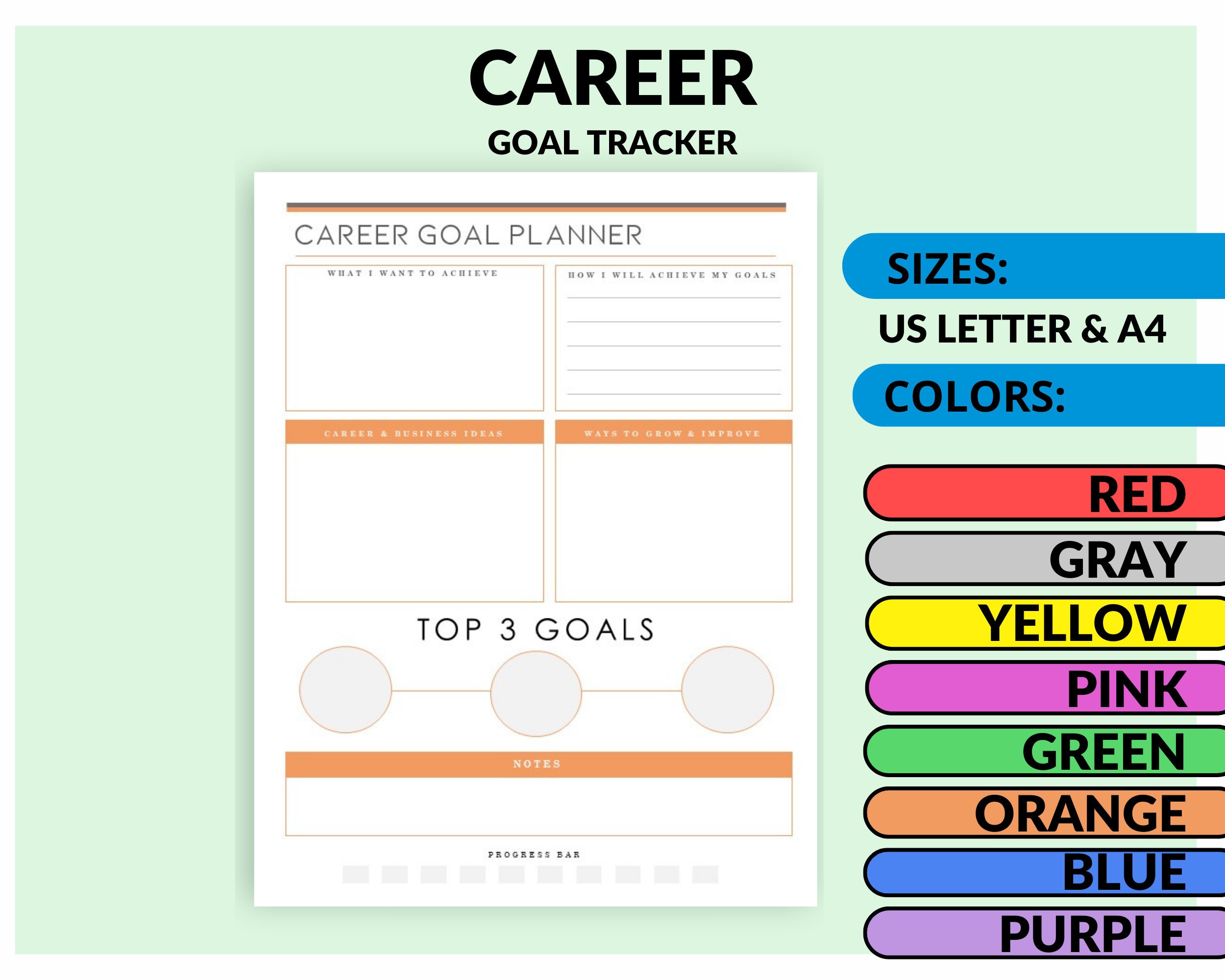 Career Goal Printable Planner Minimalist Tracker for Professional