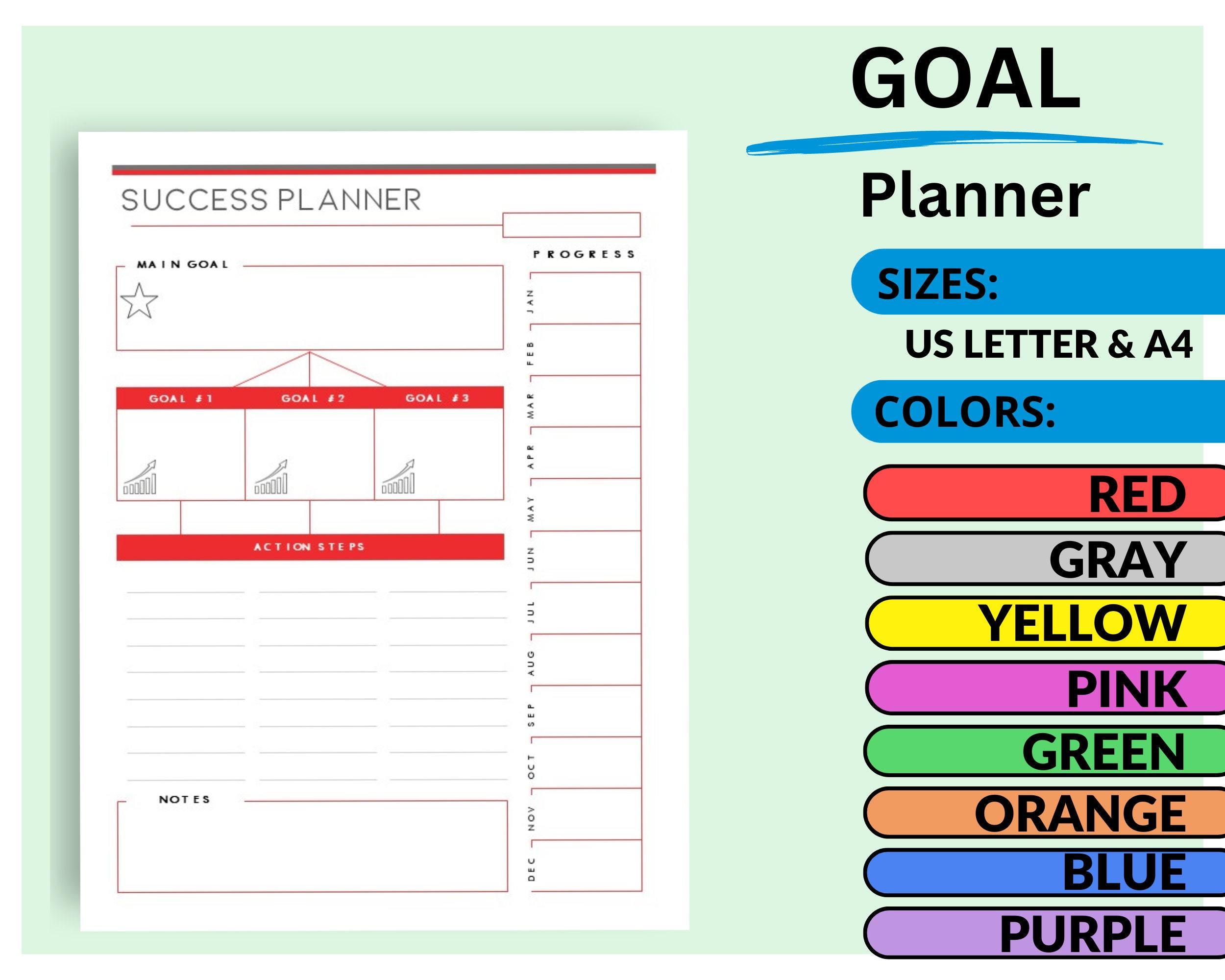 Goal Success Printable Planner Page Objective Tracker