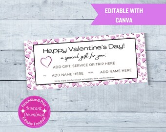 Valentine's Day Love Certificate | Customizable Gift Voucher (Canva Template)