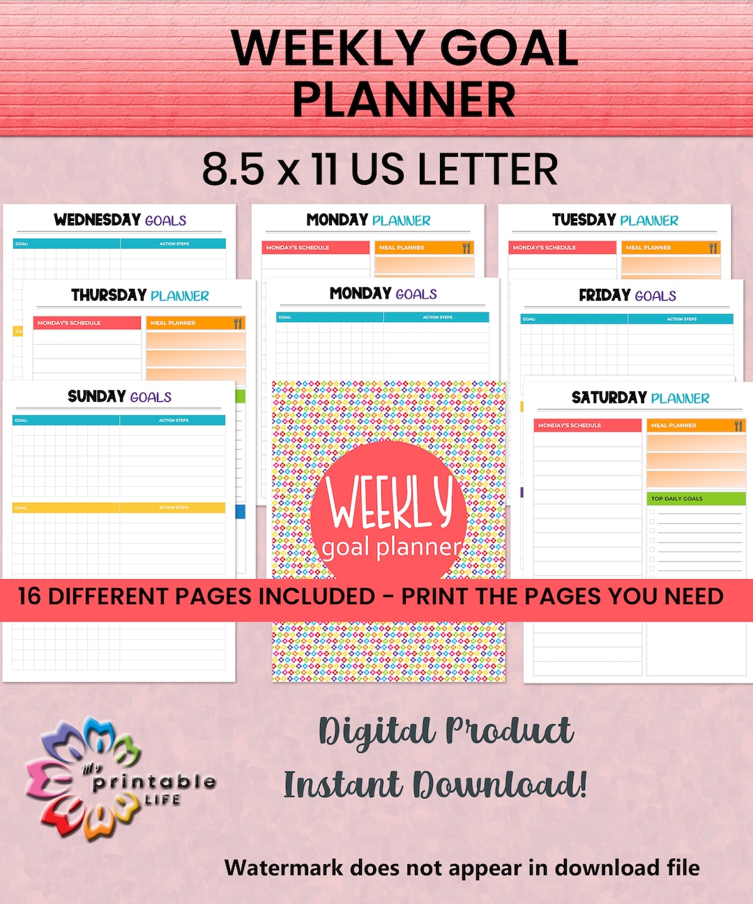 Weekly Goal Planner Printable, Daily Planner, Weekly Goal Plan, US ...