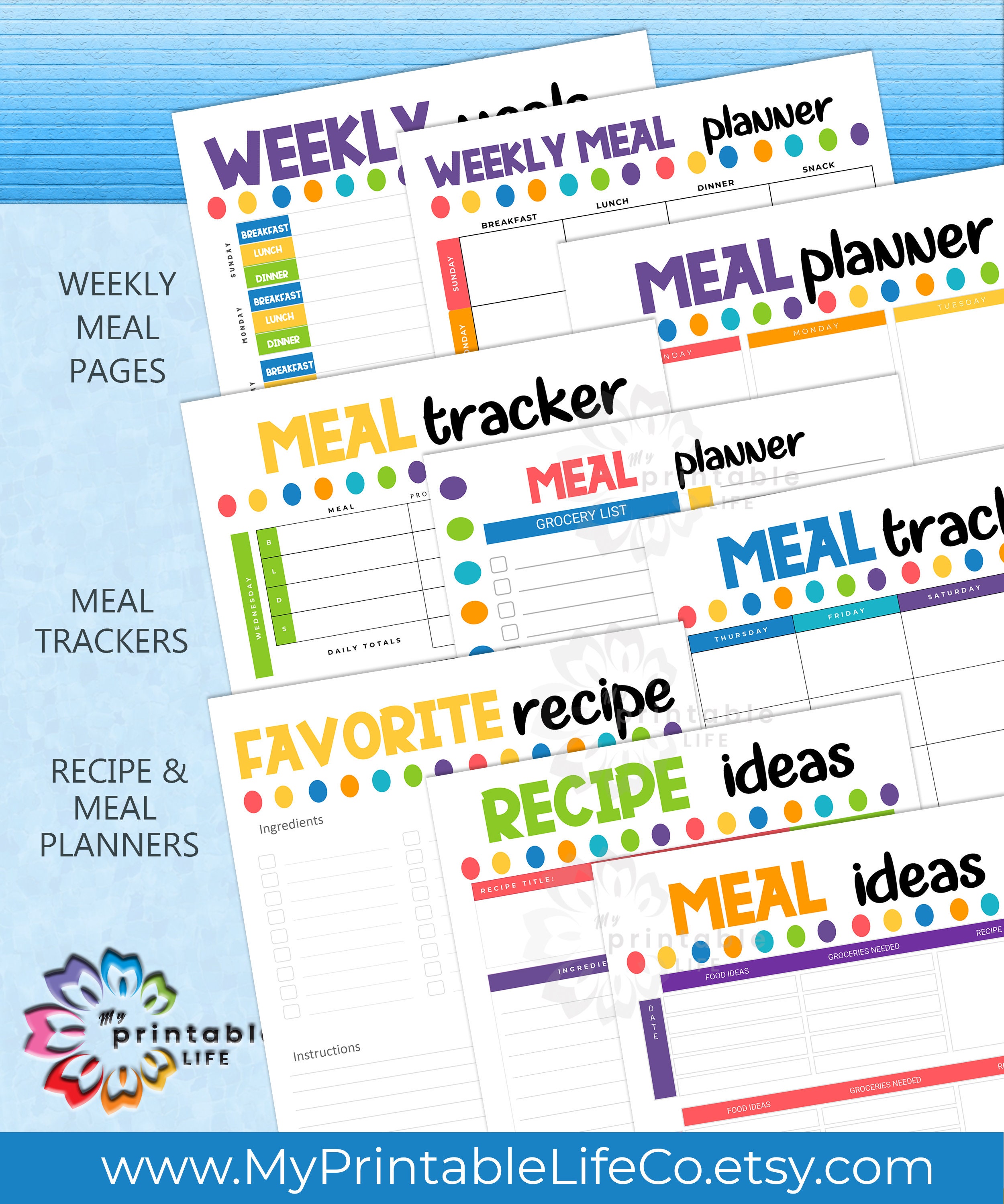 Sunday Start Weekly Meal Planner Printable Menu Planner | Etsy