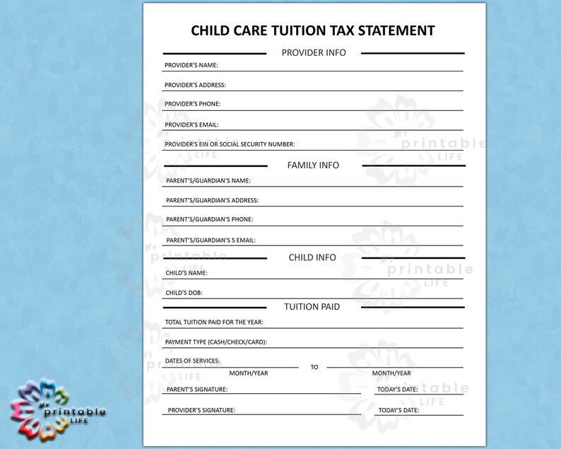 CHILD CARE TAX Statement Form Daycare Or Childcare Printable Etsy CHILD CARE TAX Statement Form Daycare Or Childcare Printable Etsy