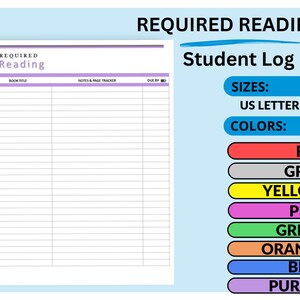 Required Reading Log | Student Assignment Tracker Printable Planner Page