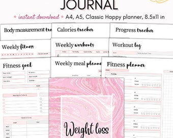 Weight loss journal, weight loss tracker, calorie tracker, workout tracker, fitness journal, weight tracker, health planner printable