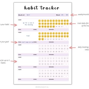 Habit tracker printable, habit tracker, cute habit tracker, habit tracker weekly, daily habit tracker, 30 day habit tracker, habit printable image 5