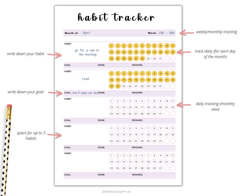 Habit tracker printable, habit tracker, cute habit tracker, habit tracker weekly, daily habit tracker, 30 day habit tracker, habit printable image 5