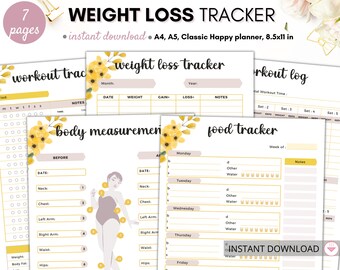 Weight loss tracker, weight loss journal, workout tracker, fitness journal, fitness planner, workout journal, workout planner, self care