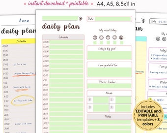 Digital daily planner, daily planner editable, digital planner daily, undated daily planner, a5 daily planner, printable daily planner