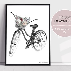 Fahrrad Kunst, Fahrrad Dekor, Fahrrad Wandbild, Fahrrad Wanddekor, Fahrrad Druck, Fahrrad mit Blumen Druck, Fahrrad Kunstdruck, Fahrrad druckbare Kunst