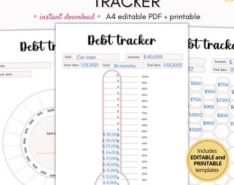 Editable debt tracker, debt snowball, debt thermometer, debt payoff tracker, debt payoff planner, house payoff tracker, digital tracker