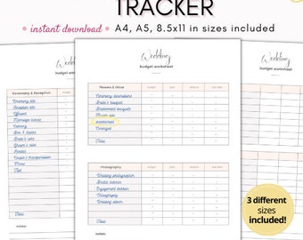 Wedding budget tracker printable, Wedding planner printable, Wedding budget planner, Wedding expense tracker template, Wedding budget