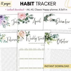 Habit tracker printable, Weekly habit tracker, Yearly habit tracker, 30 day habit tracker inserts with routine checklists