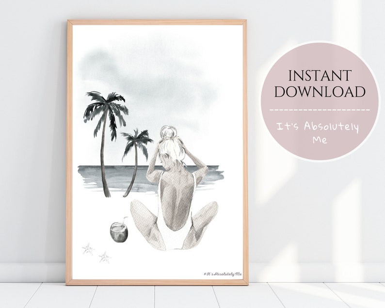 Beach Art Printable Beach Girl Illustration Print Beach Girl | Etsy