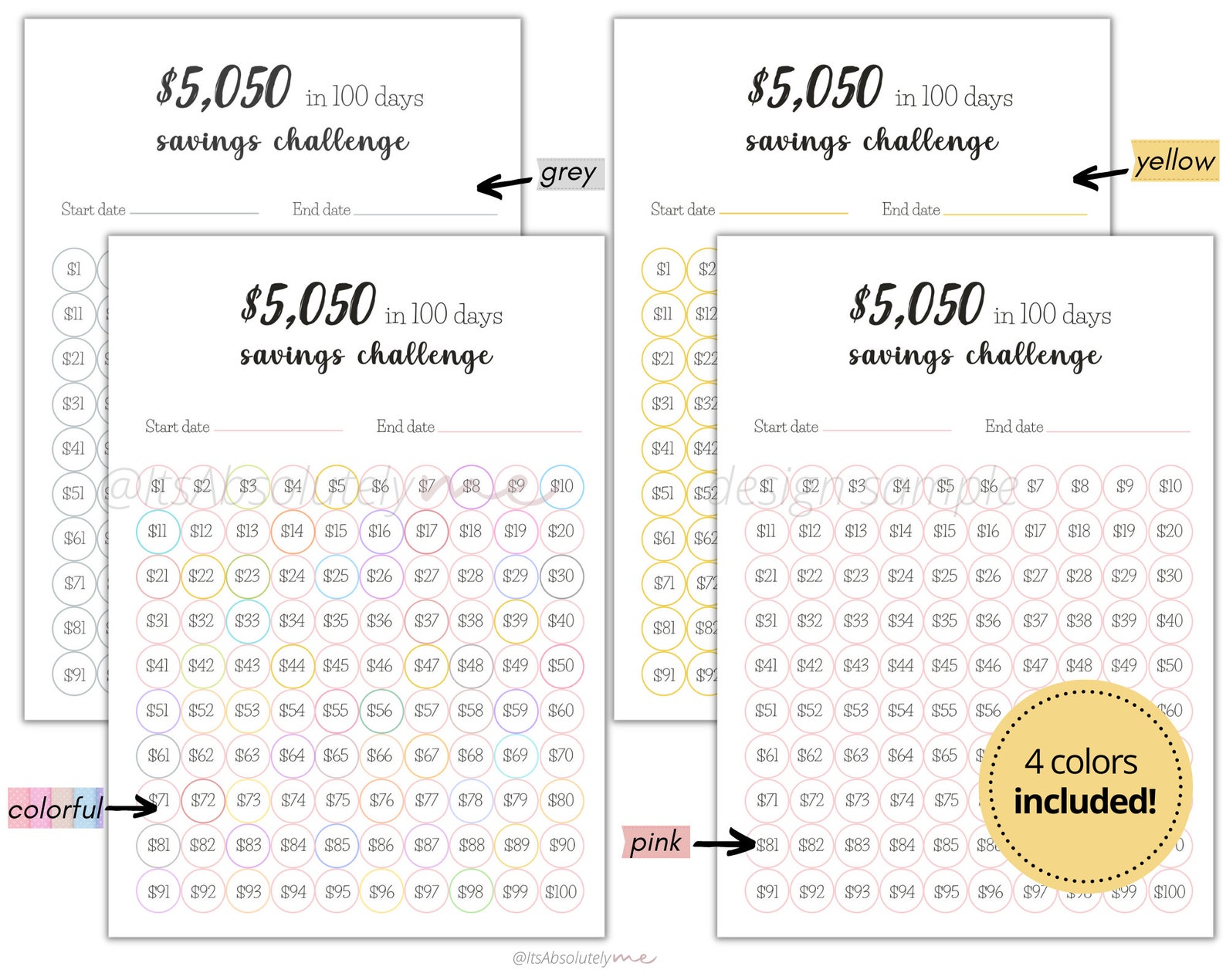 5050 Savings Challenge, 5000 in 100 Days, 5k in 100 Days Challenge ...