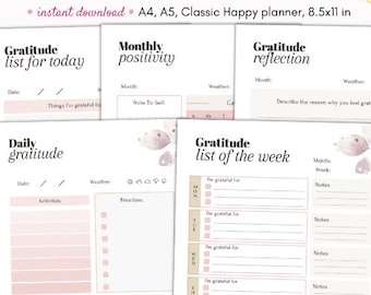 Gratitude journal, mindfulness journal, self care journal, affirmation journal, feelings journal, monthly gratitude journal printable